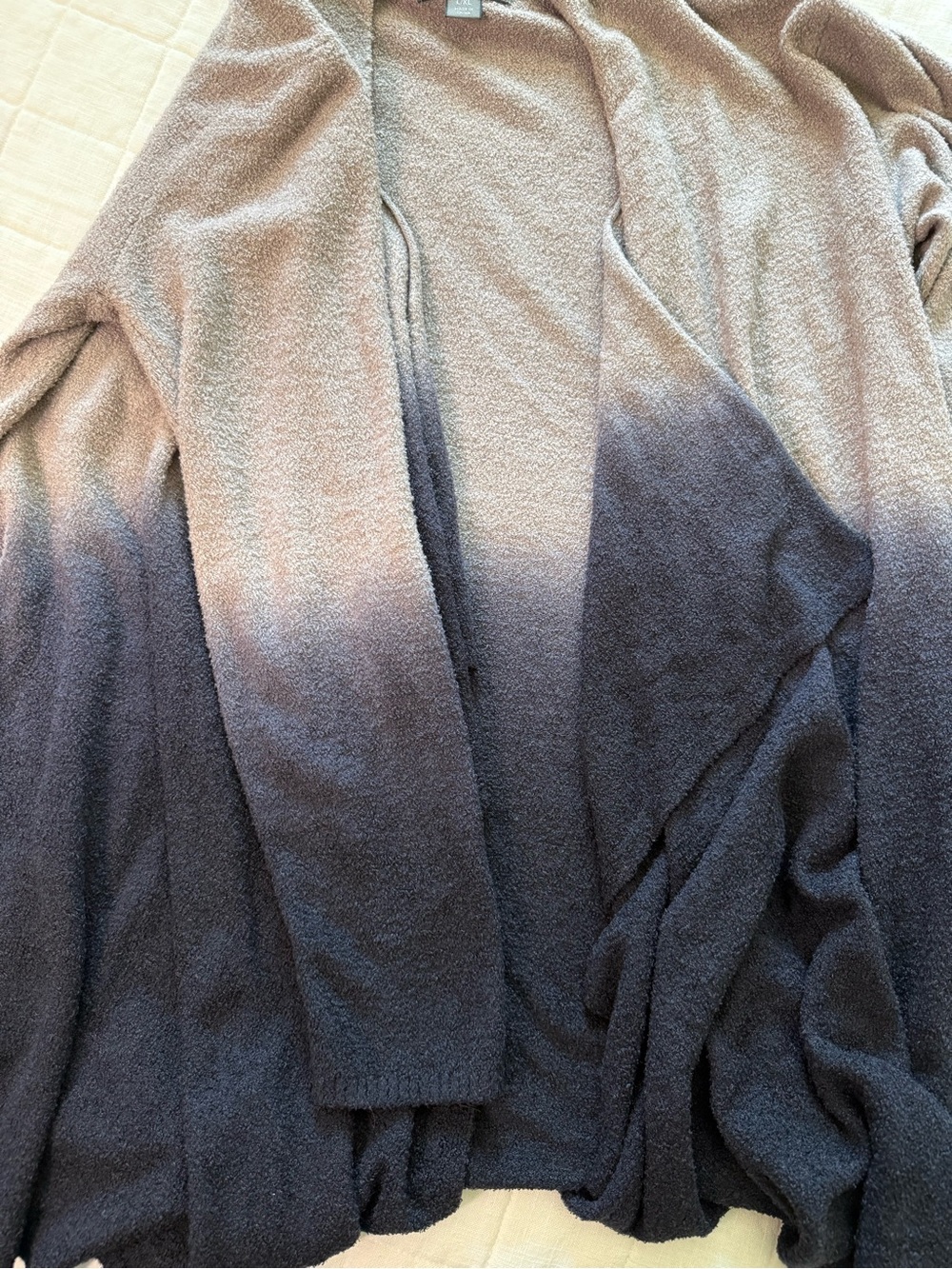 Barefoot Dreams Ombre Open-Front Women’s Cardigan Sweater - Taupe to Black - Picture 5 of 8